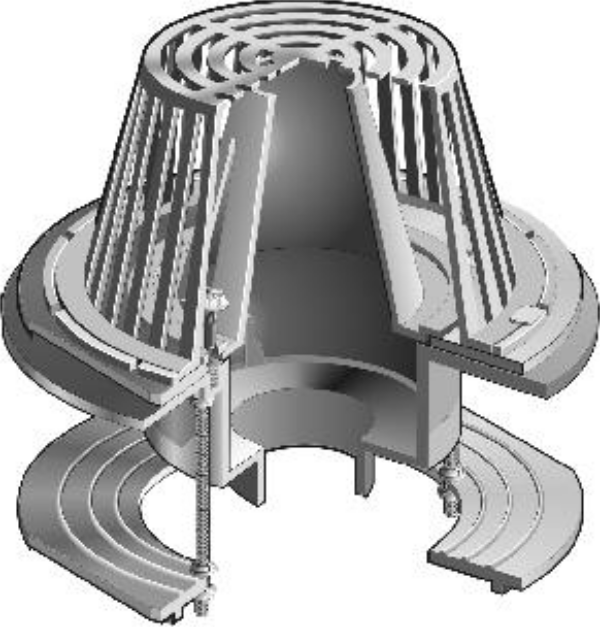MIFAB R1200-F 15" Large Sump Roof Drain with Parabolic Flow Control Weir, 2" 3" 4" No-Hub Connection